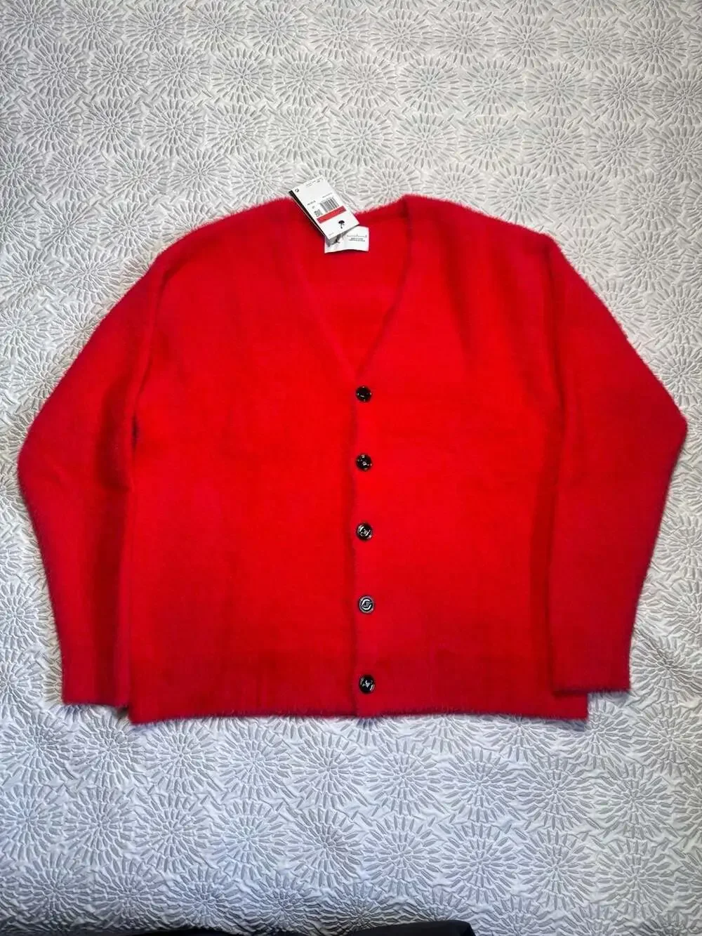 Jordan Jayson Tatum Men's L Fuzzy V-Neck Button Cardigan Red IH0612-657